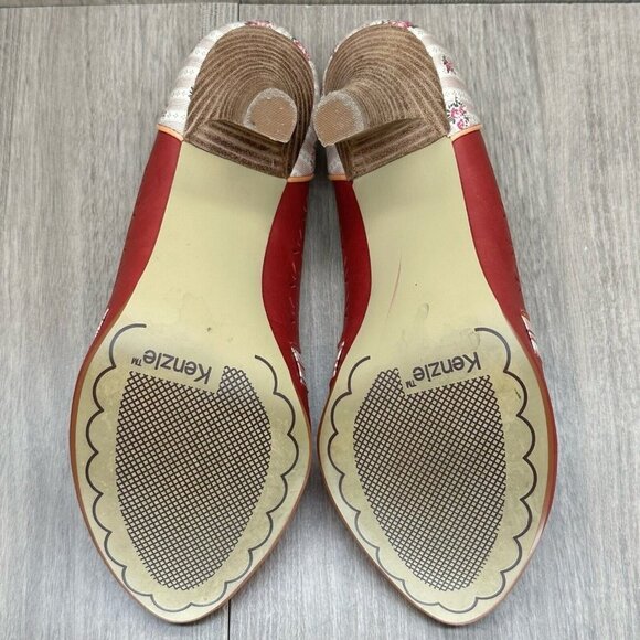 Kenzie Shoes Womens 9M Harvest Laser-Cut Peep Toe High Heel Pumps Leather Red - Picture 11 of 12